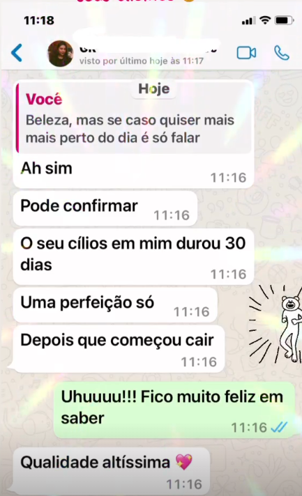 Depoimento de cliente sobre extensão de cílios