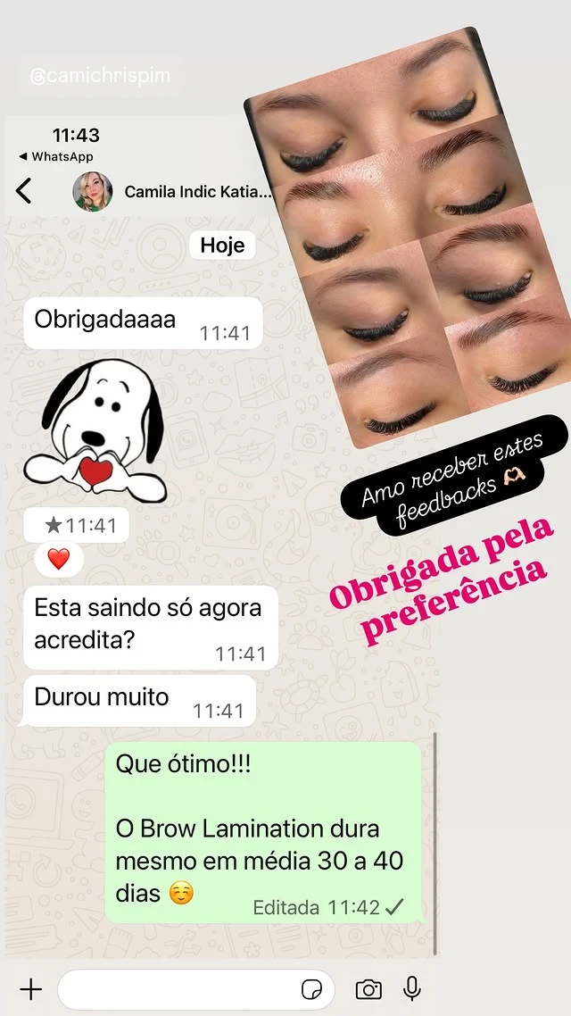 Depoimento de cliente sobre design de sobrancelha