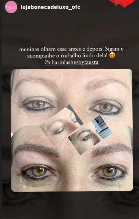 Depoimento de cliente antes e depois sobrancelha